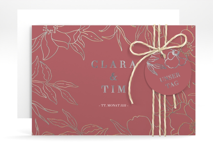 Save the Date-Karte Contour A6 Karte quer rot silber