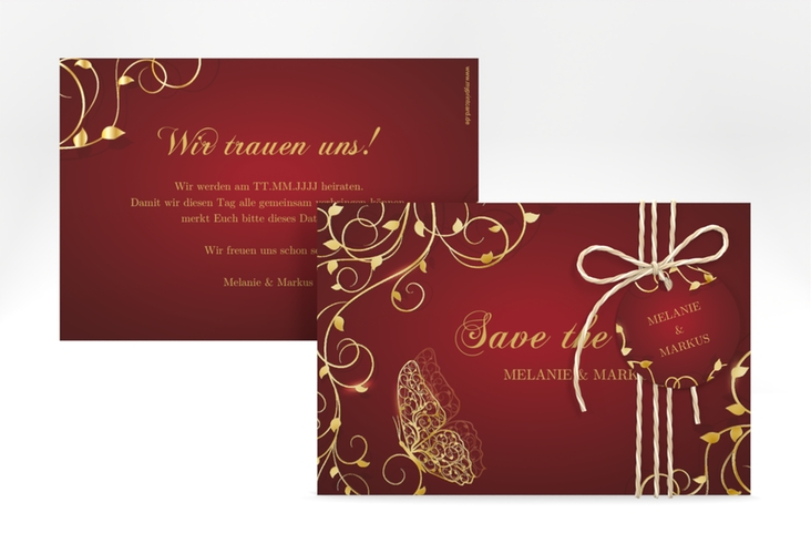 Save the Date-Karte Eternity A6 Karte quer rot gold