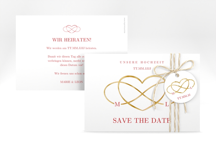 Save the Date-Karte Infinity A6 Karte quer rot gold