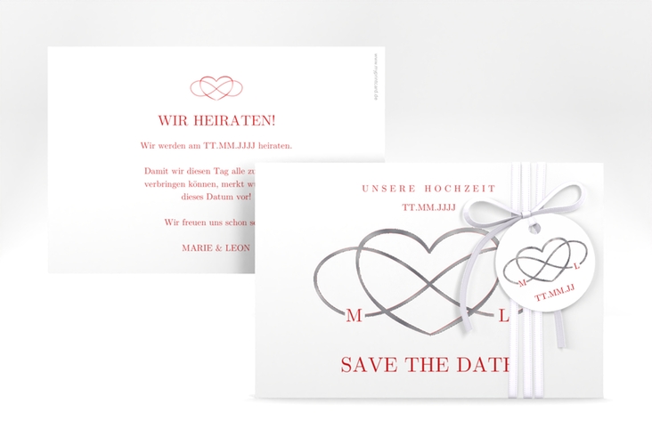 Save the Date-Karte Infinity A6 Karte quer rot silber
