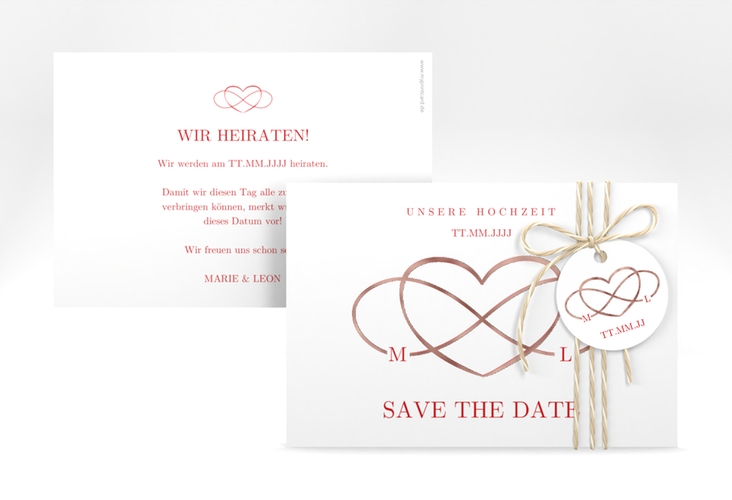 Save the Date-Karte Infinity A6 Karte quer rot rosegold
