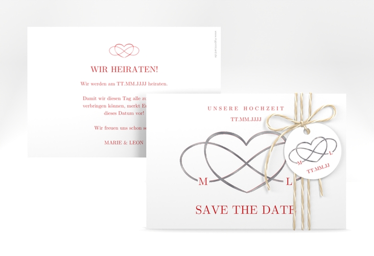 Save the Date-Karte Infinity A6 Karte quer rot silber