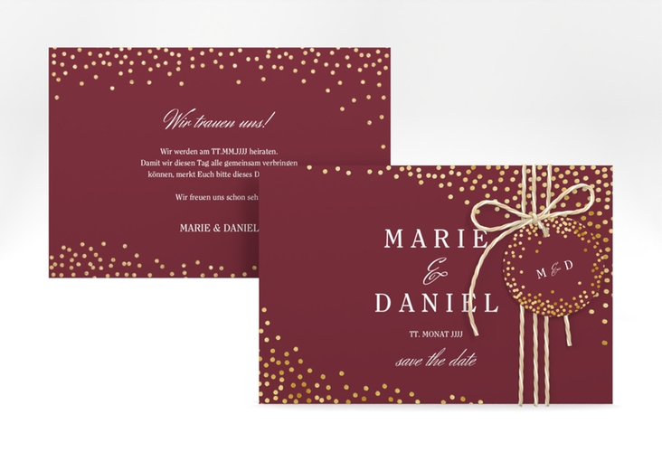 Save the Date-Karte Glitter A6 Karte quer rot gold