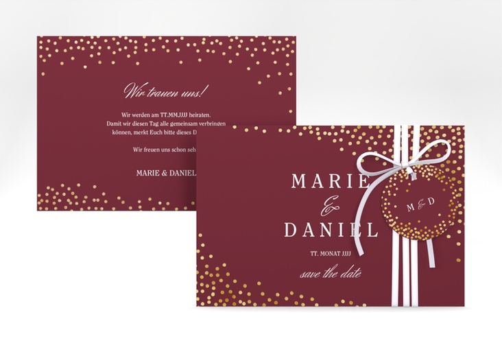 Save the Date-Karte Glitter A6 Karte quer rot gold