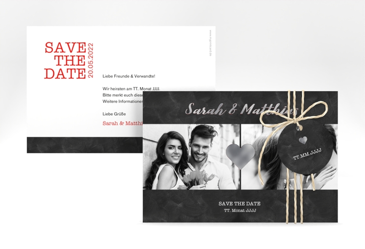 Save the Date-Karte Sparkly A6 Karte quer rot silber