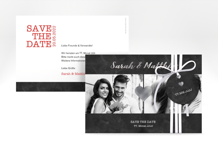 Save the Date-Karte Sparkly A6 Karte quer rot silber