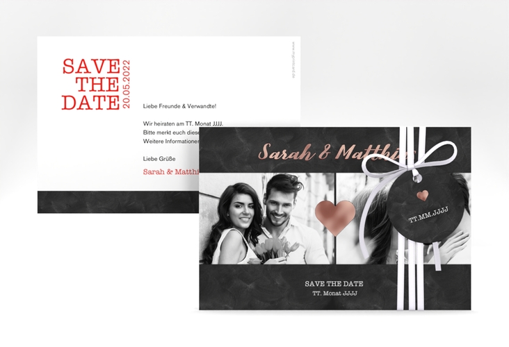 Save the Date-Karte Sparkly A6 Karte quer rot rosegold