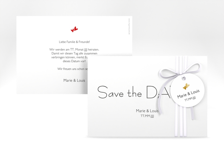 Save the Date-Karte Hochzeit Twohearts A6 Karte quer rot gold