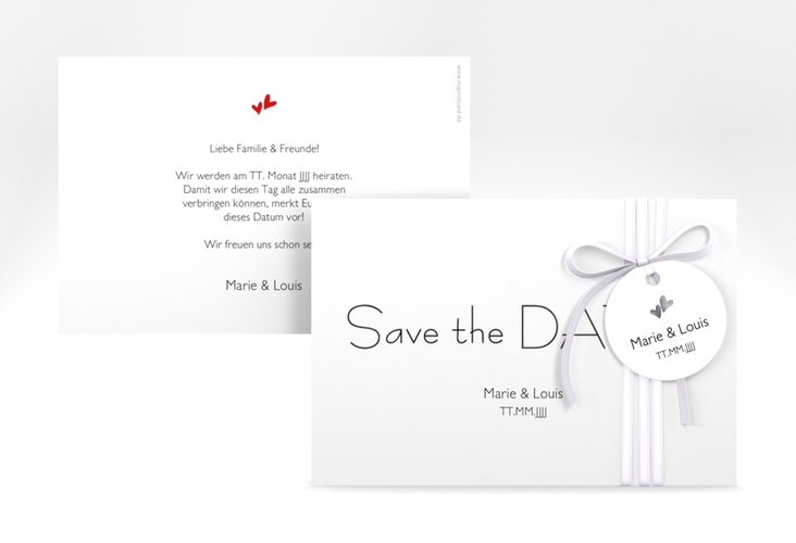 Save the Date-Karte Hochzeit Twohearts A6 Karte quer rot silber
