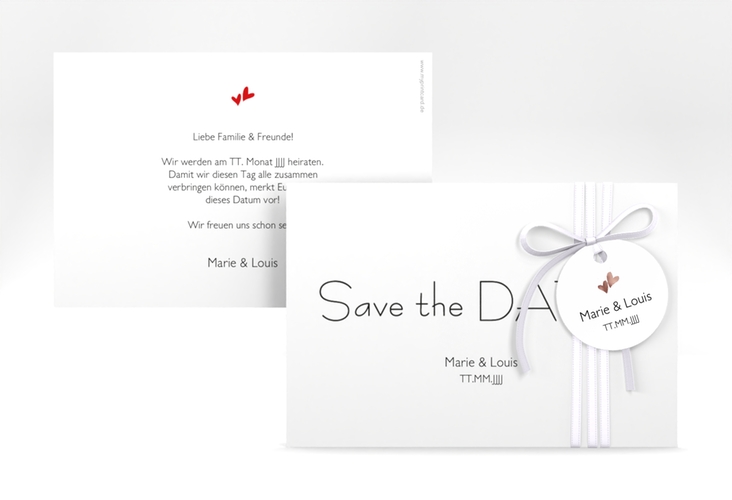 Save the Date-Karte Hochzeit Twohearts A6 Karte quer rot rosegold