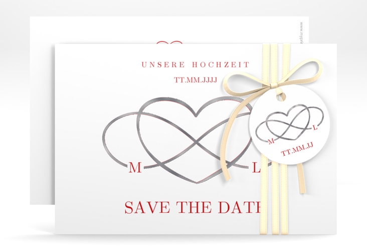 Save the Date-Karte Infinity A6 Karte quer rot silber