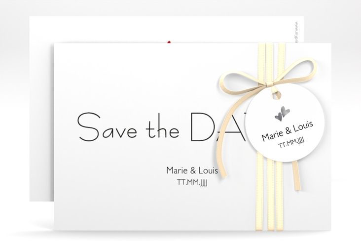 Save the Date-Karte Hochzeit Twohearts A6 Karte quer rot silber