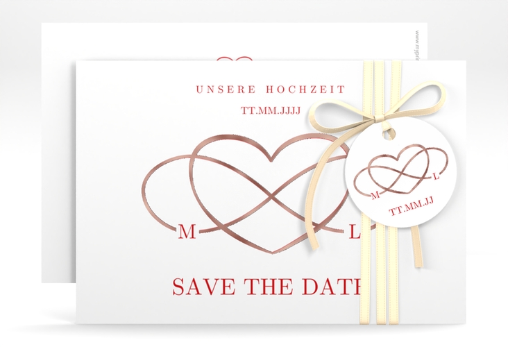 Save the Date-Karte Infinity A6 Karte quer rot rosegold