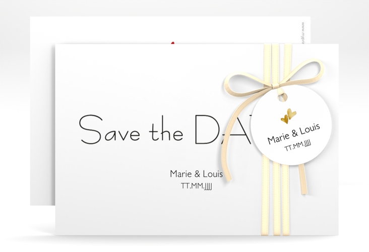 Save the Date-Karte Hochzeit Twohearts A6 Karte quer rot gold