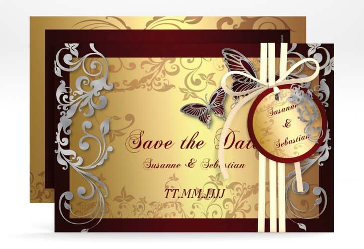 Save the Date-Karte Hochzeit Toulouse A6 Karte quer rot silber