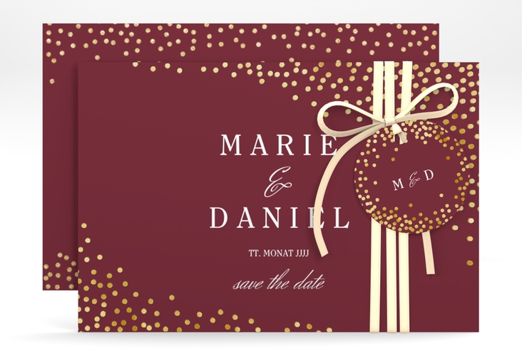 Save the Date-Karte Glitter A6 Karte quer rot gold