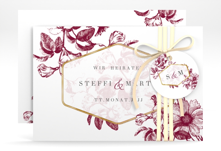 Save the Date-Karte Magnificent A6 Karte quer rot gold