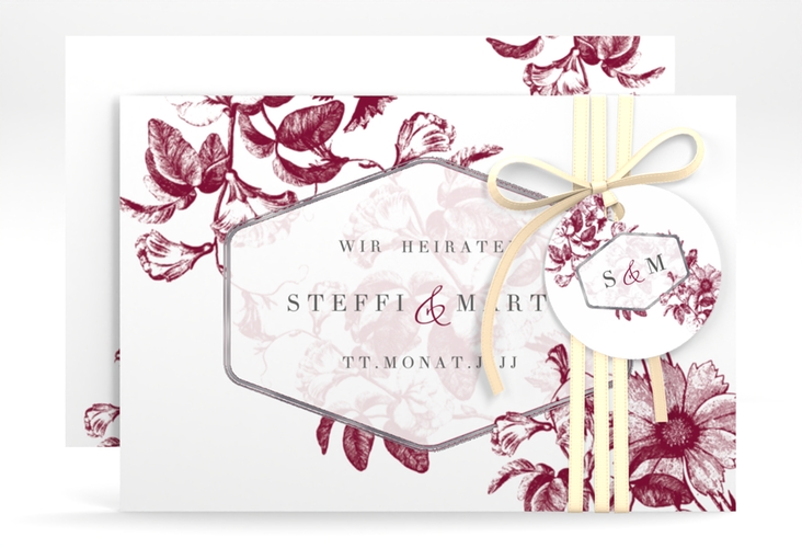 Save the Date-Karte Magnificent A6 Karte quer rot silber