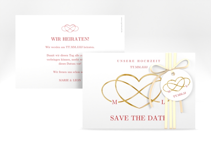 Save the Date-Karte Infinity A6 Karte quer rot gold