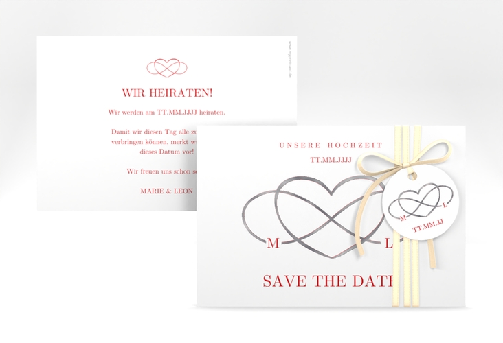 Save the Date-Karte Infinity A6 Karte quer rot silber