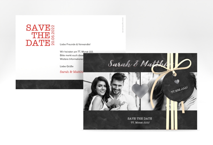 Save the Date-Karte Sparkly A6 Karte quer rot silber