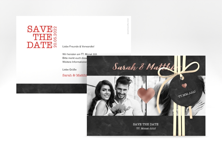 Save the Date-Karte Sparkly A6 Karte quer rot rosegold