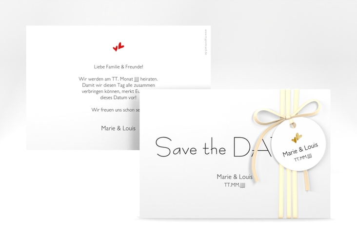 Save the Date-Karte Hochzeit Twohearts A6 Karte quer rot gold