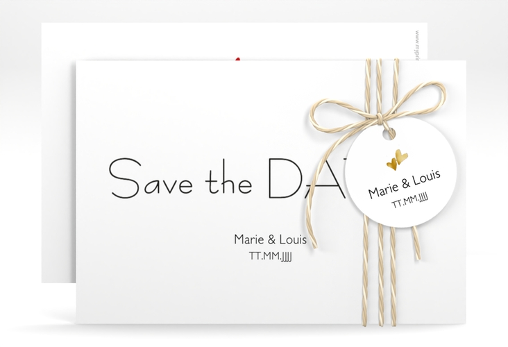 Save the Date-Karte Hochzeit Twohearts A6 Karte quer rot gold