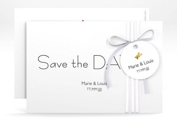 Save the Date-Karte Hochzeit Twohearts A6 Karte quer rot gold