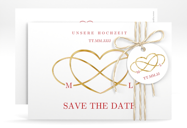 Save the Date-Karte Infinity A6 Karte quer rot gold