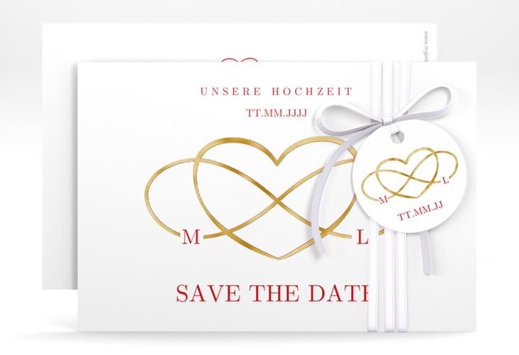 Save the Date-Karte Infinity A6 Karte quer rot gold