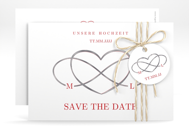 Save the Date-Karte Infinity A6 Karte quer rot silber