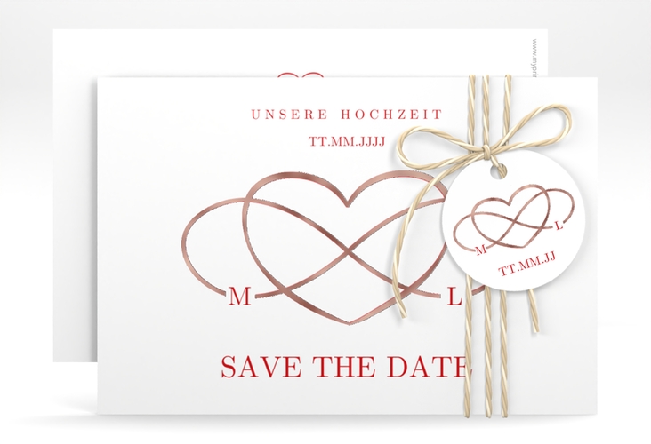 Save the Date-Karte Infinity A6 Karte quer rot rosegold