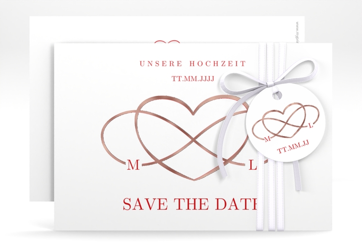 Save the Date-Karte Infinity A6 Karte quer rot rosegold