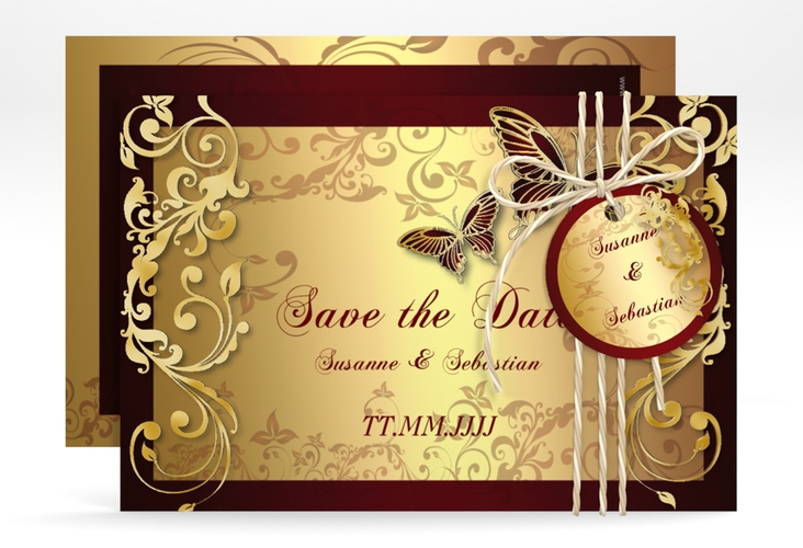 Save the Date-Karte Hochzeit "Toulouse" A6 Karte quer rot gold