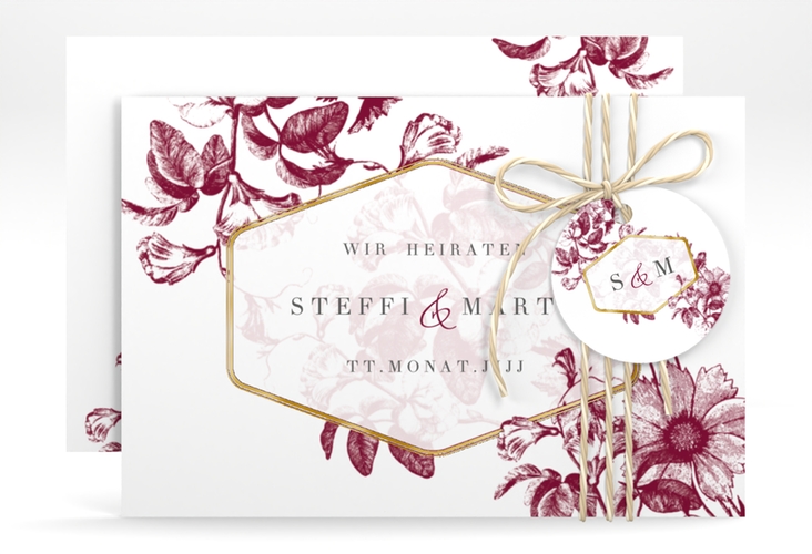 Save the Date-Karte Magnificent A6 Karte quer rot gold
