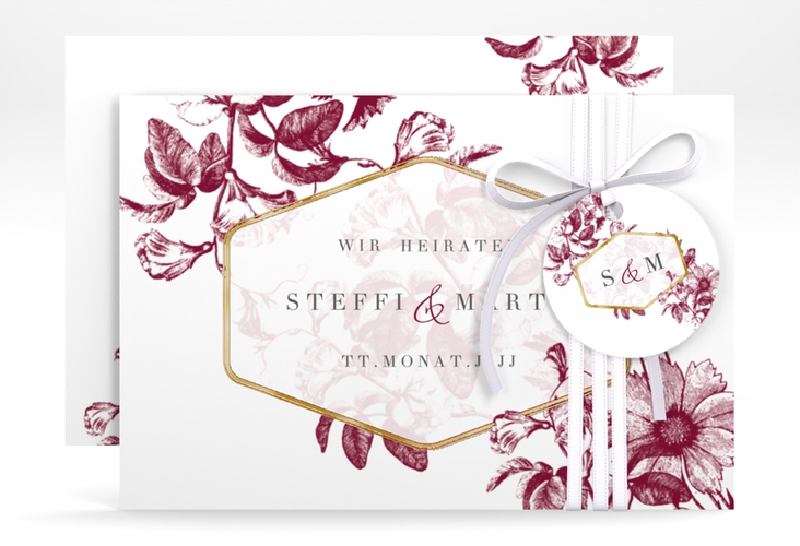 Save the Date-Karte Magnificent A6 Karte quer rot gold