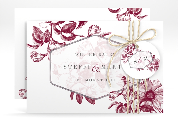 Save the Date-Karte Magnificent A6 Karte quer rot silber