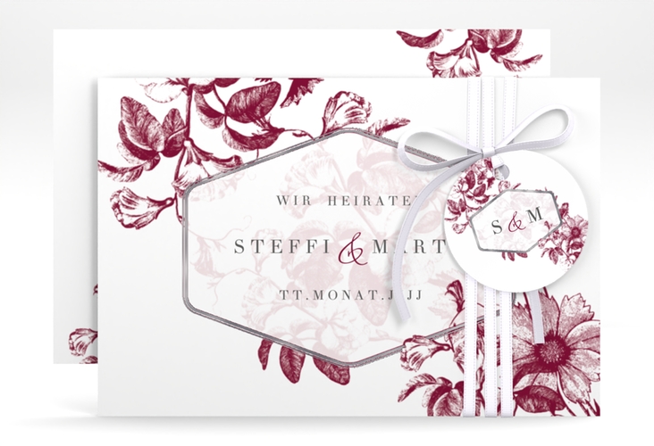 Save the Date-Karte Magnificent A6 Karte quer rot silber