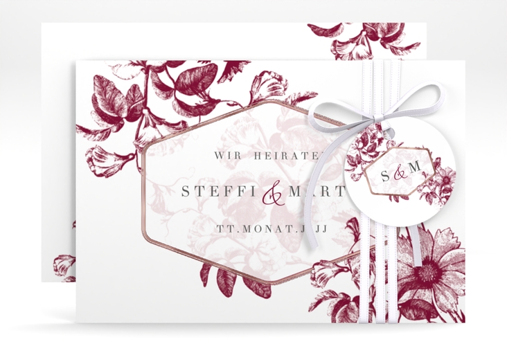 Save the Date-Karte Magnificent A6 Karte quer rot rosegold