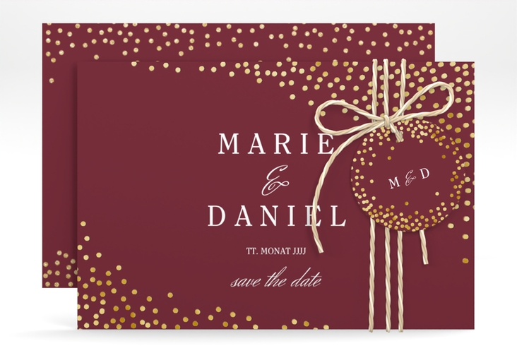 Save the Date-Karte Glitter A6 Karte quer rot gold
