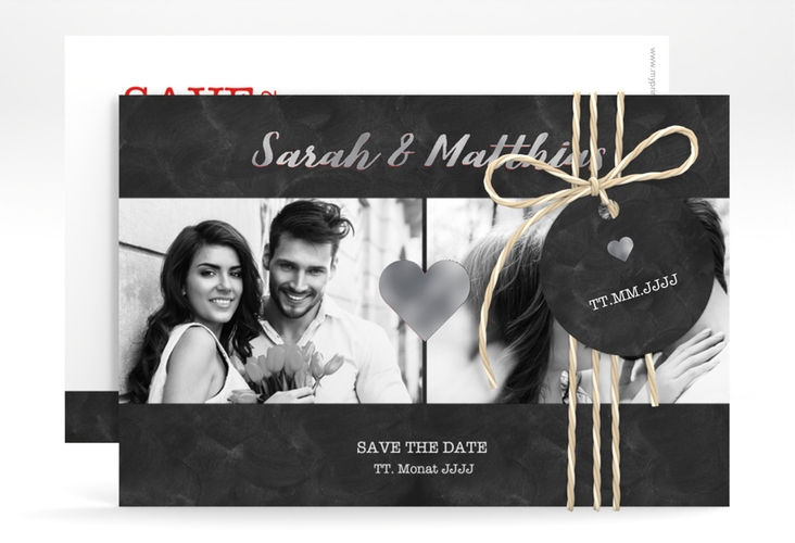 Save the Date-Karte Sparkly A6 Karte quer rot silber