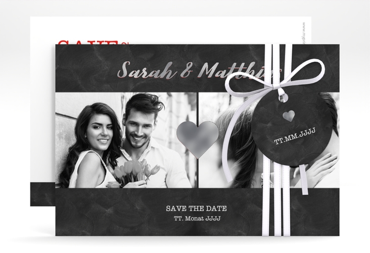 Save the Date-Karte Sparkly A6 Karte quer rot silber