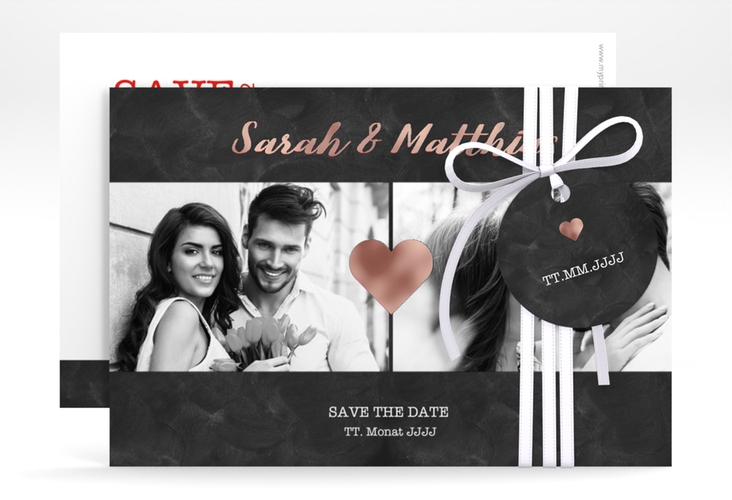 Save the Date-Karte Sparkly A6 Karte quer rot rosegold
