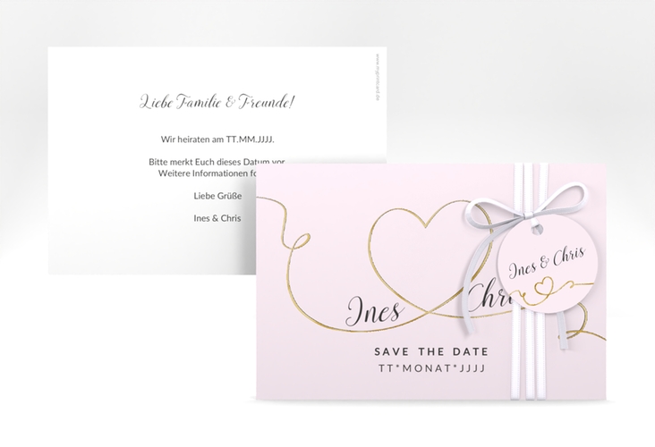 Save the Date-Karte Hochzeit Dolce A6 Karte quer rosa gold