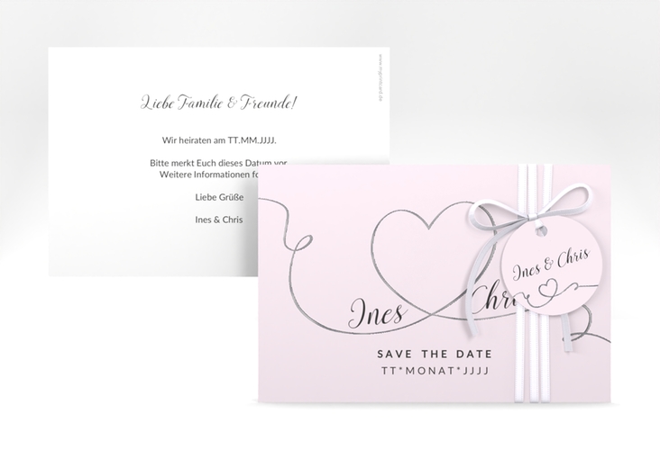 Save the Date-Karte Hochzeit Dolce A6 Karte quer rosa silber