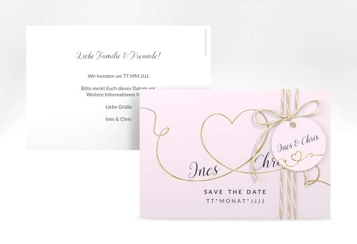 Save the Date-Karte Hochzeit Dolce A6 Karte quer rosa gold