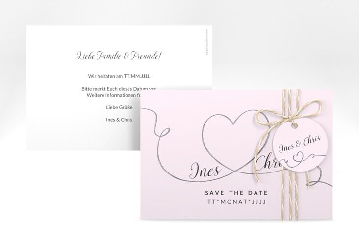 Save the Date-Karte Hochzeit Dolce A6 Karte quer rosa silber