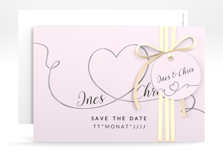 Save the Date-Karte Hochzeit Dolce A6 Karte quer rosa silber