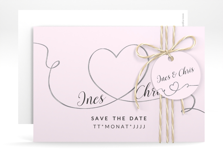 Save the Date-Karte Hochzeit Dolce A6 Karte quer rosa silber